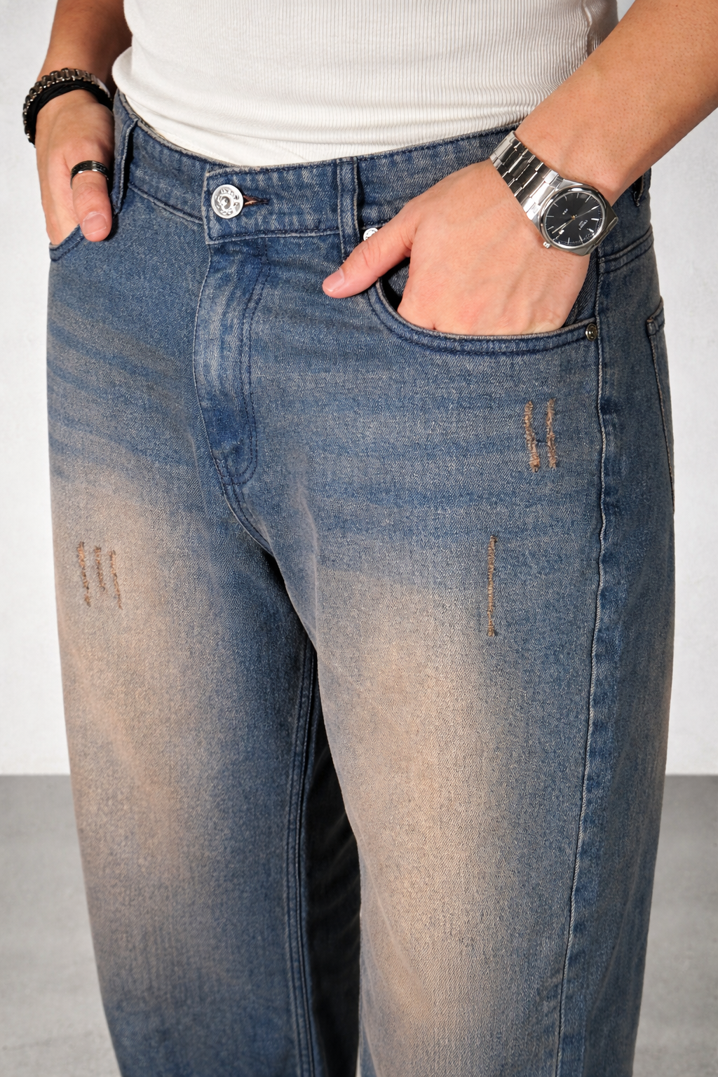 Teal Bronze Baggy Wide Leg Jeans