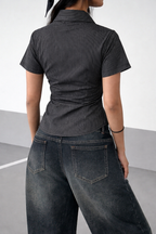 Stripe Waist Sculpt Short Sleeve Shirt