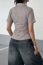 Stripe Waist Sculpt Short Sleeve Shirt