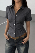 Stripe Waist Sculpt Short Sleeve Shirt