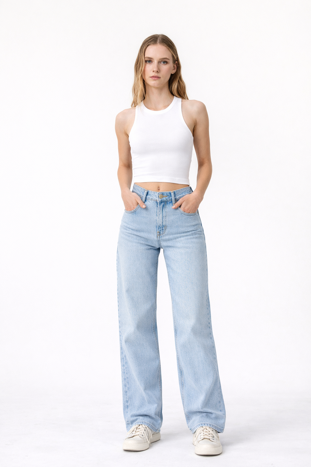 Wash Out Regular Blue Stretch Tailored Straight Leg Jeans
