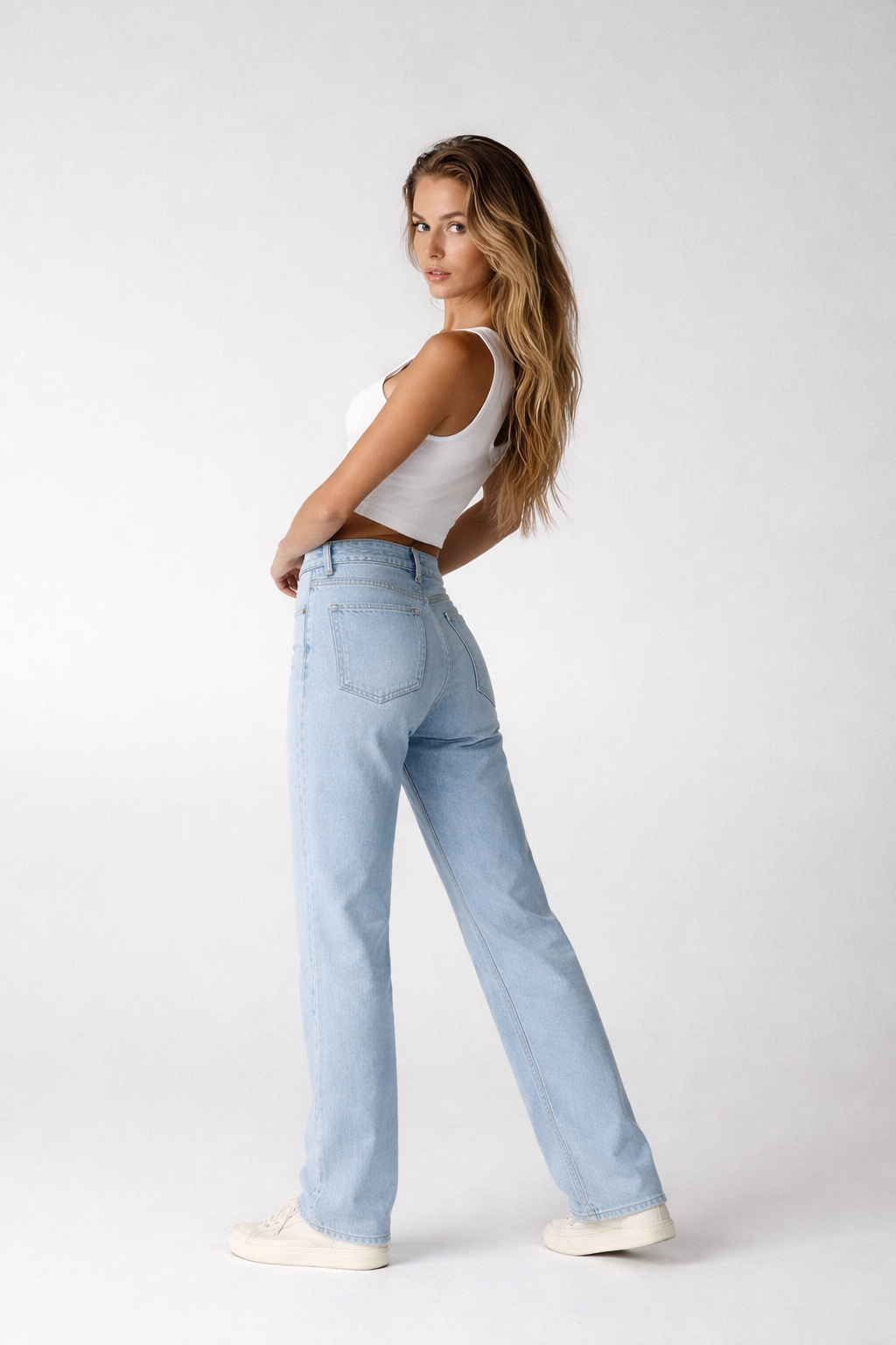 Wash Out Regular Blue Stretch Tailored Straight Leg Jeans
