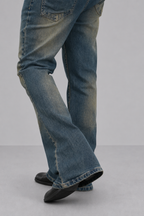 Blue Washed Burn Bootcut Jeans