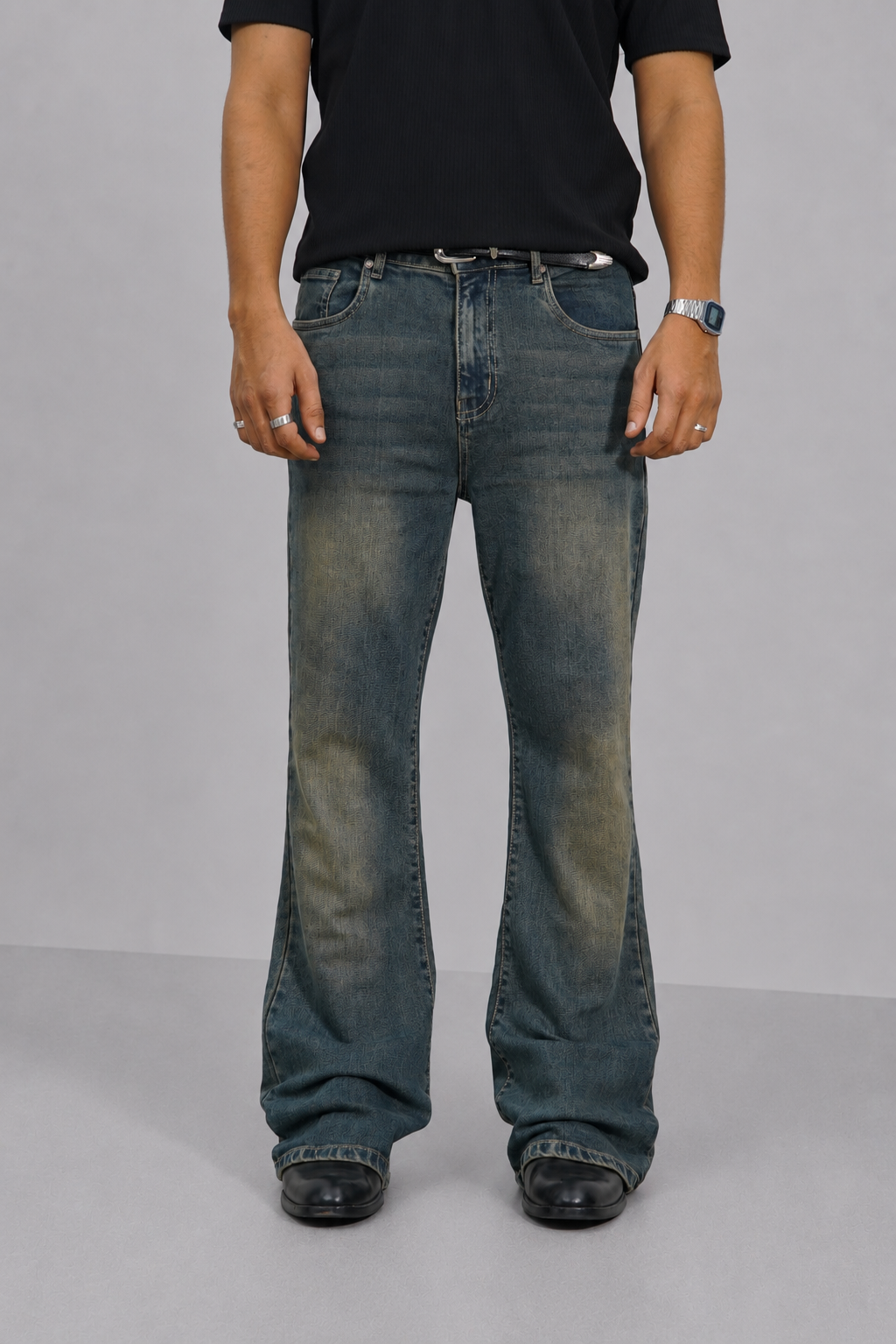 Blue Washed Burn Bootcut Jeans