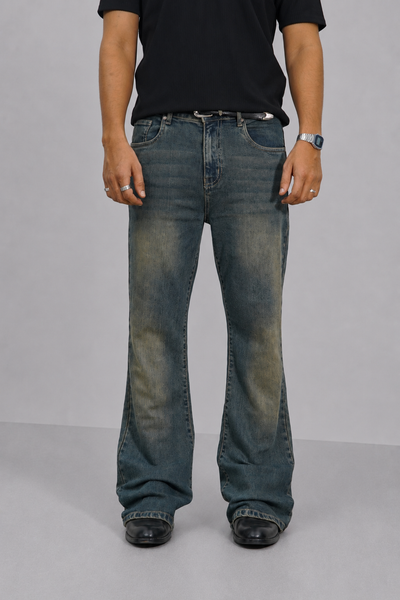 Blue Washed Burn Bootcut Jeans