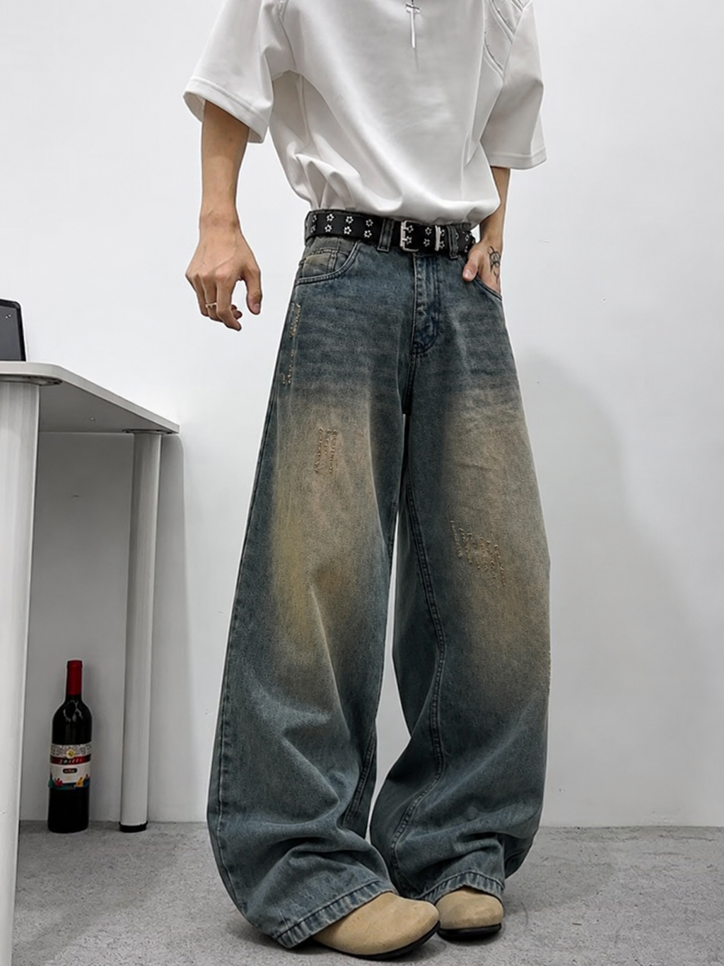 Teal Bronze Baggy Wide Leg Jeans