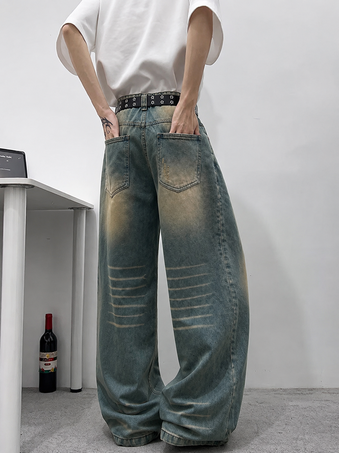 Teal Bronze Baggy Wide Leg Jeans