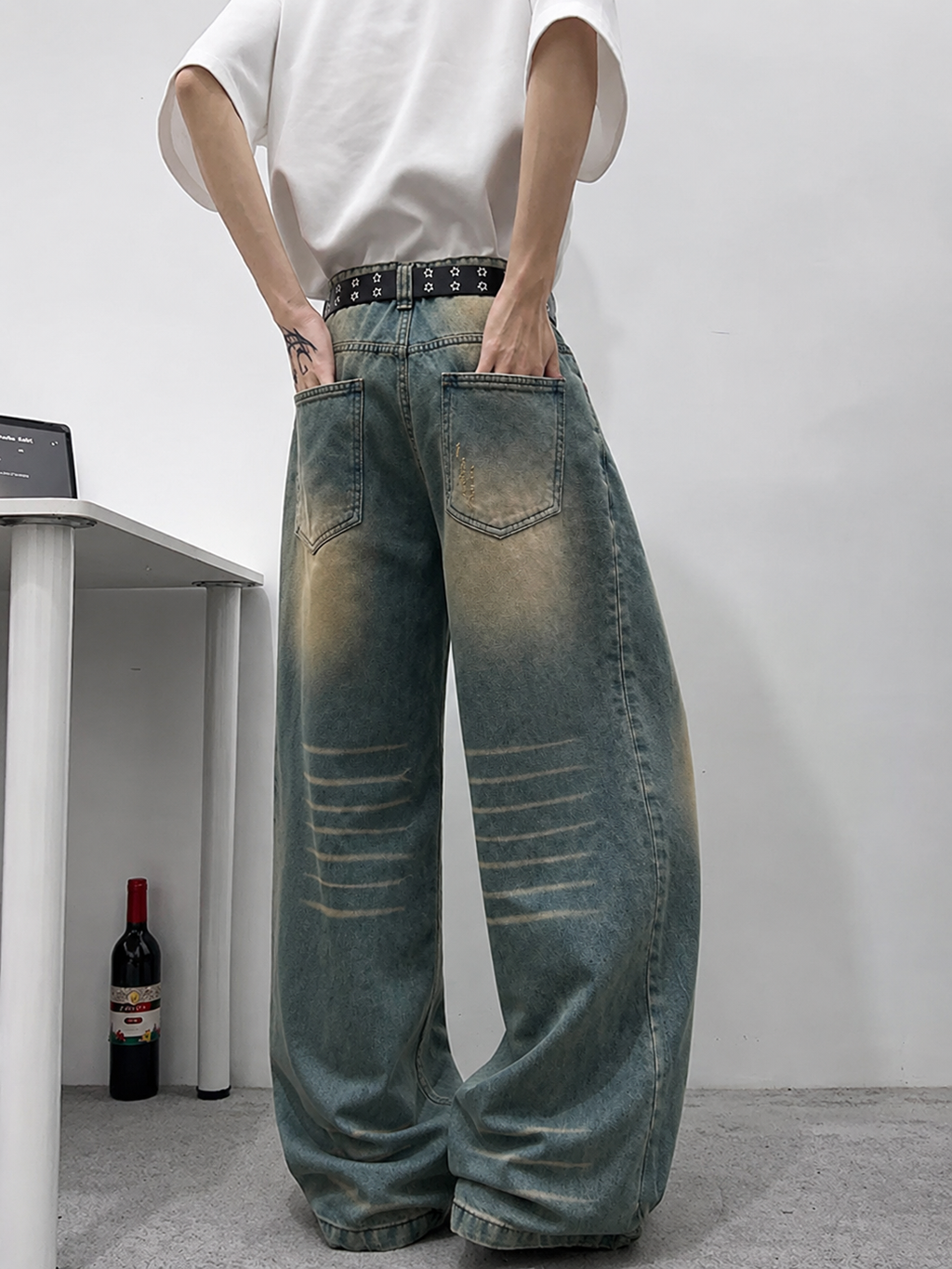 Teal Bronze Baggy Wide Leg Jeans