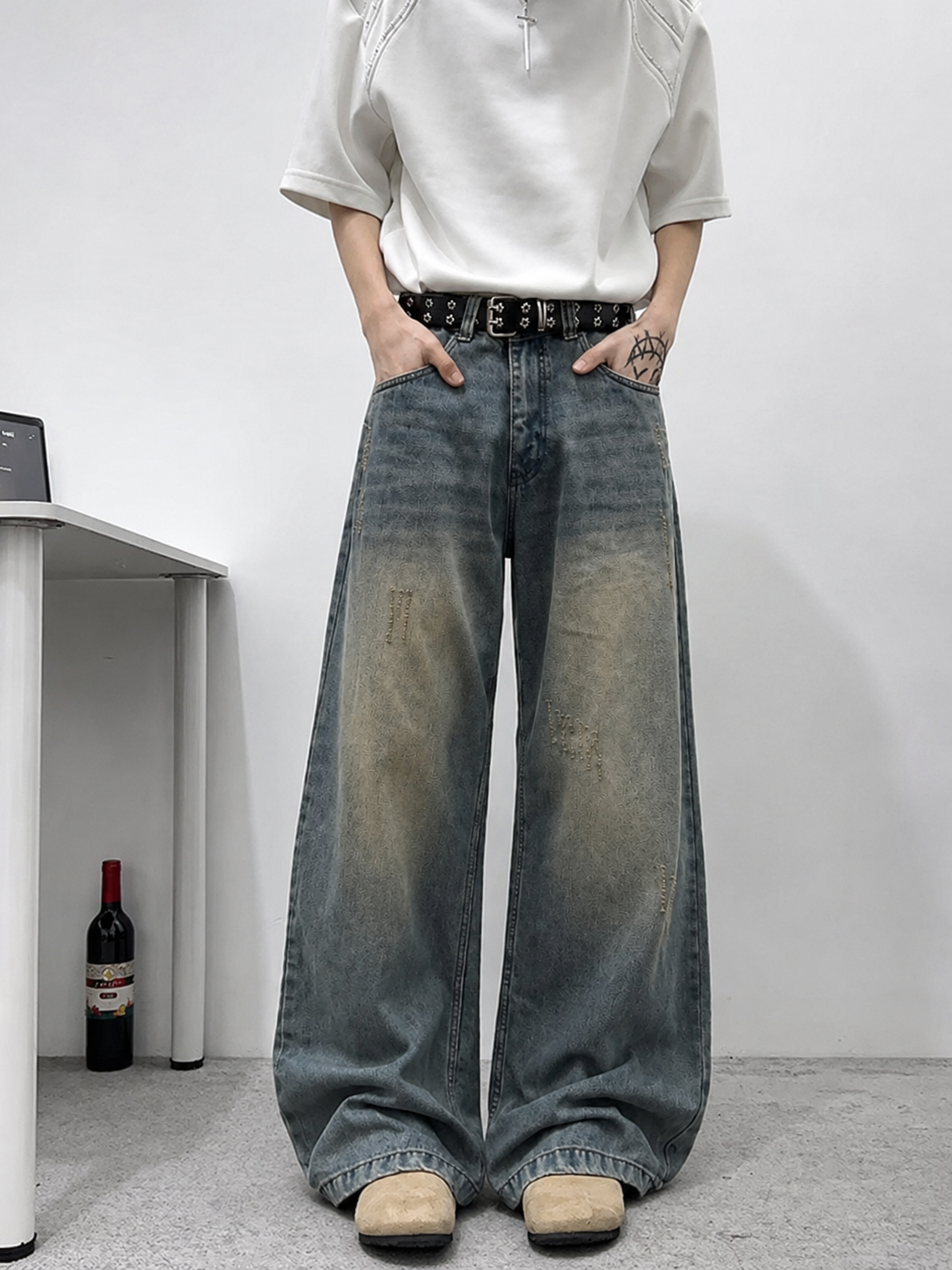 Teal Bronze Baggy Wide Leg Jeans