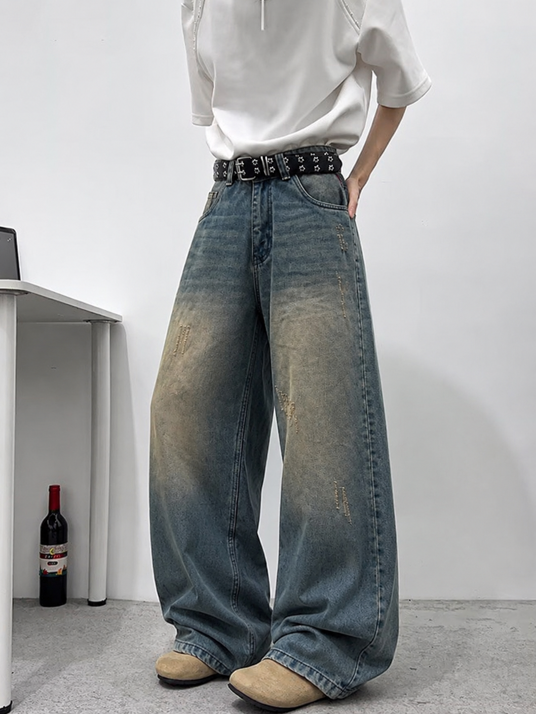 Teal Bronze Baggy Wide Leg Jeans
