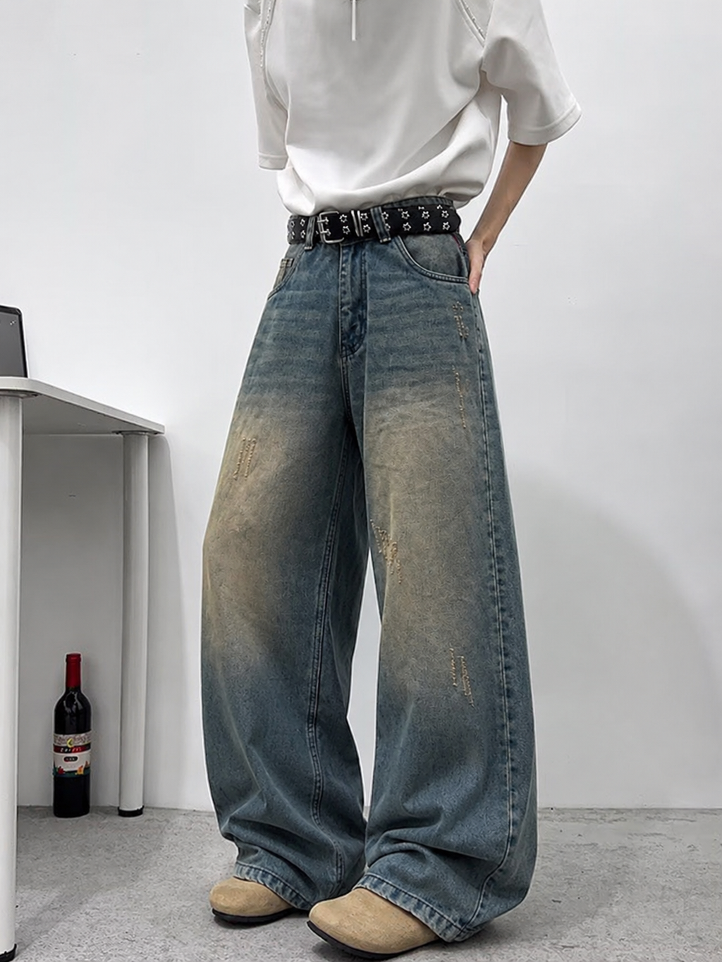 Teal Bronze Baggy Wide Leg Jeans