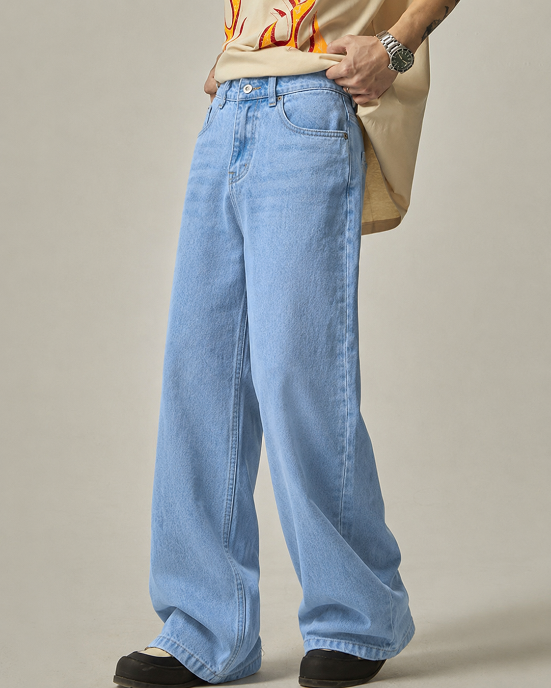 Slate Blue Baggy Fit Rigid Jeans - Image 2