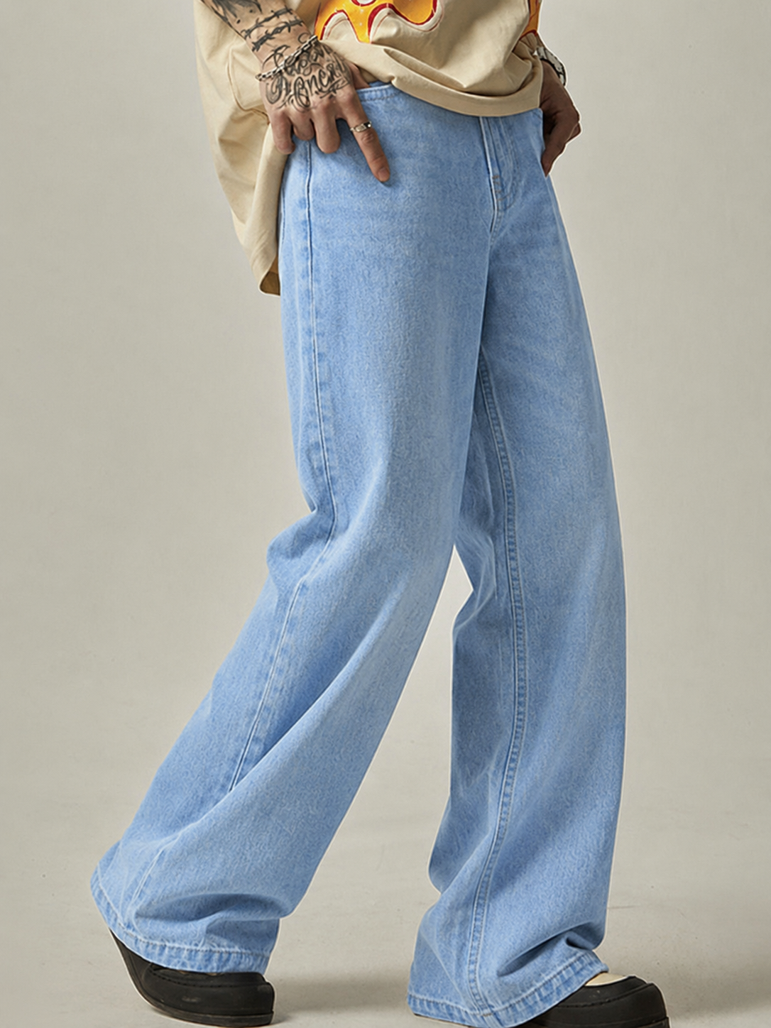Slate Blue Baggy Fit Rigid Jeans - Image 3