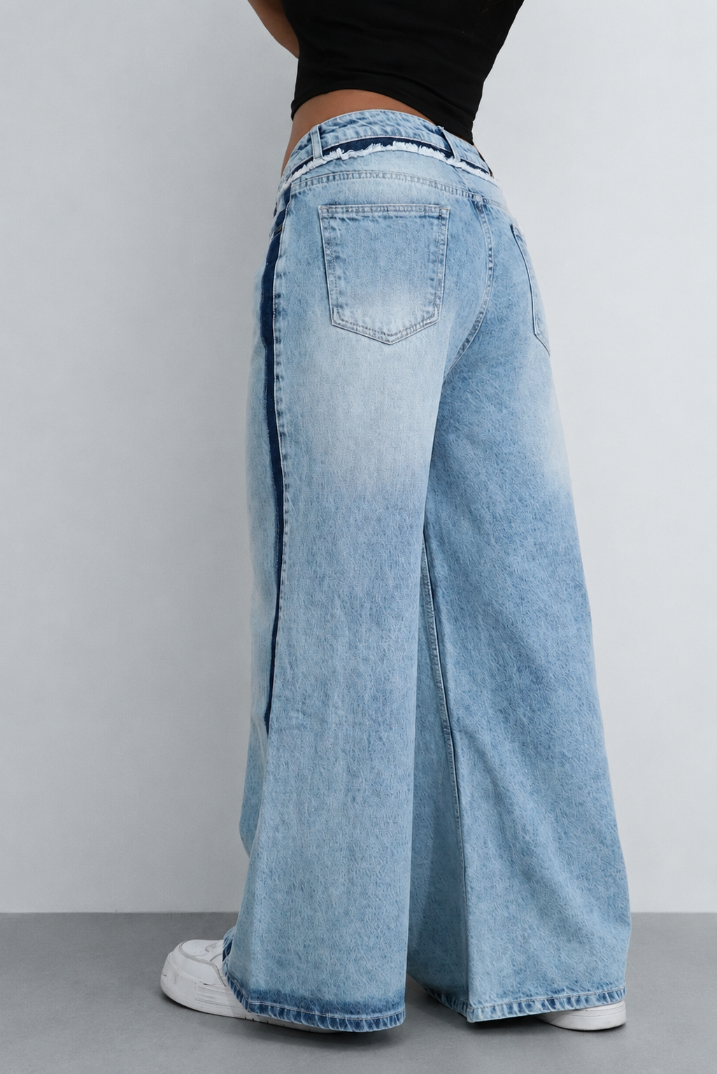 Blue Raw Track Extra Wide Leg Jeans
