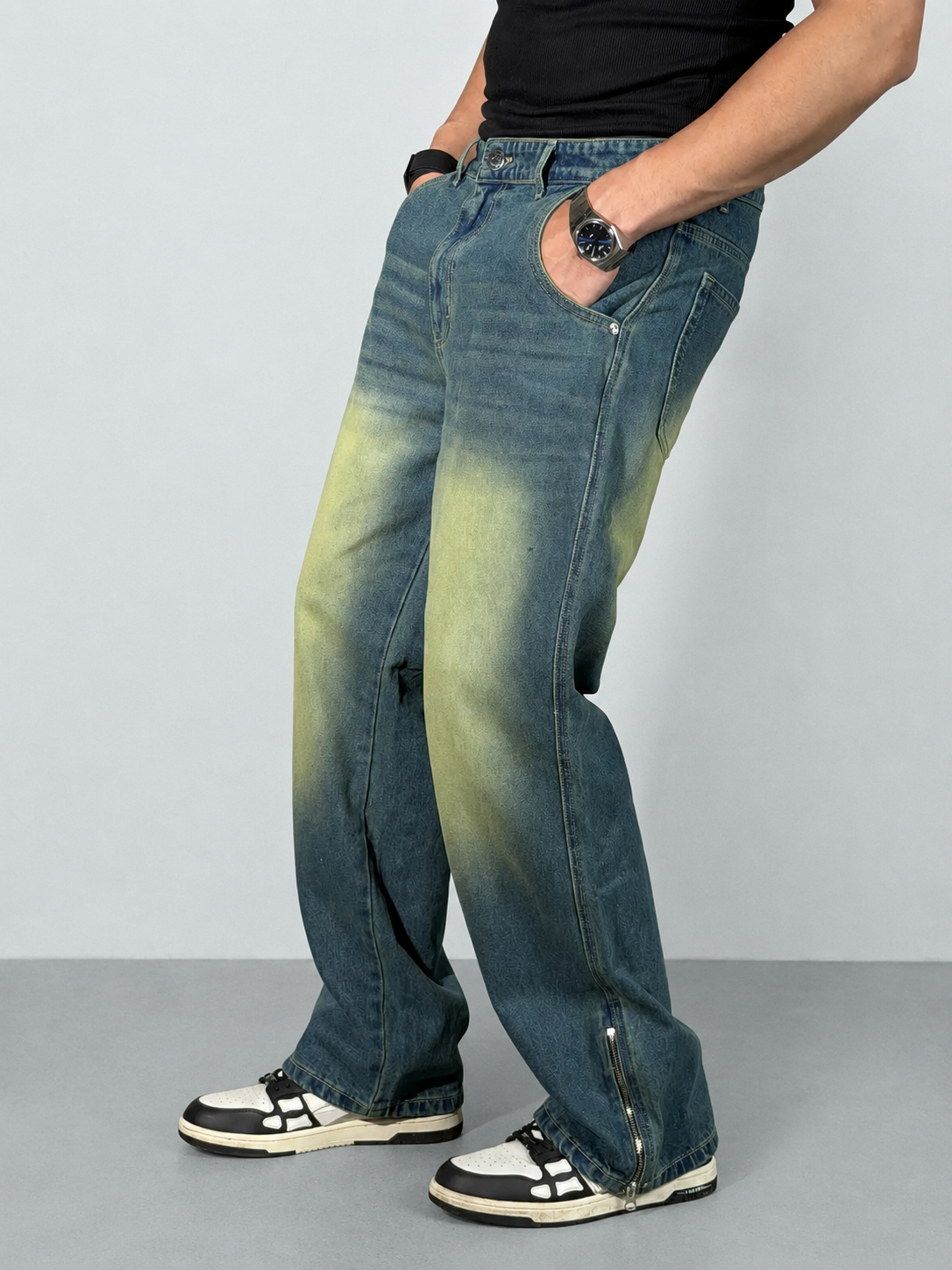Vintage Yellowish Blue Loose Straight Fit Denim