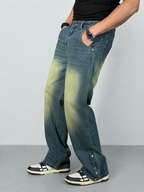 Vintage Yellowish Blue Loose Straight Fit Denim