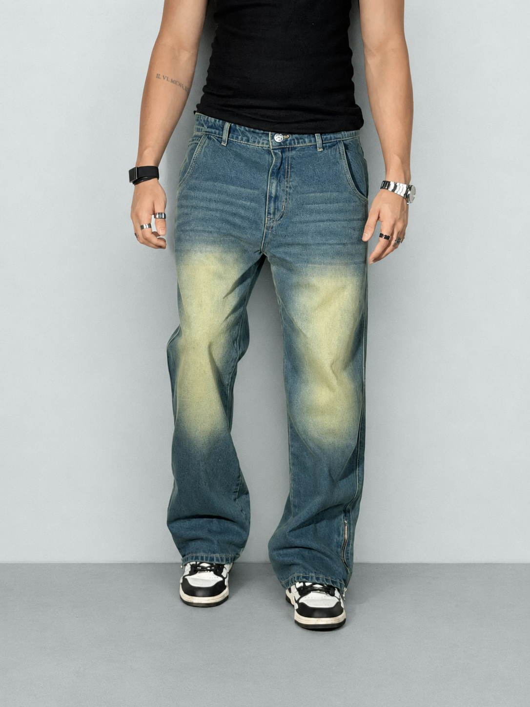Vintage Yellowish Blue Loose Straight Fit Denim