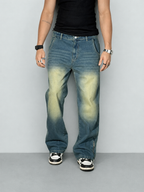 Vintage Yellowish Blue Loose Straight Fit Denim