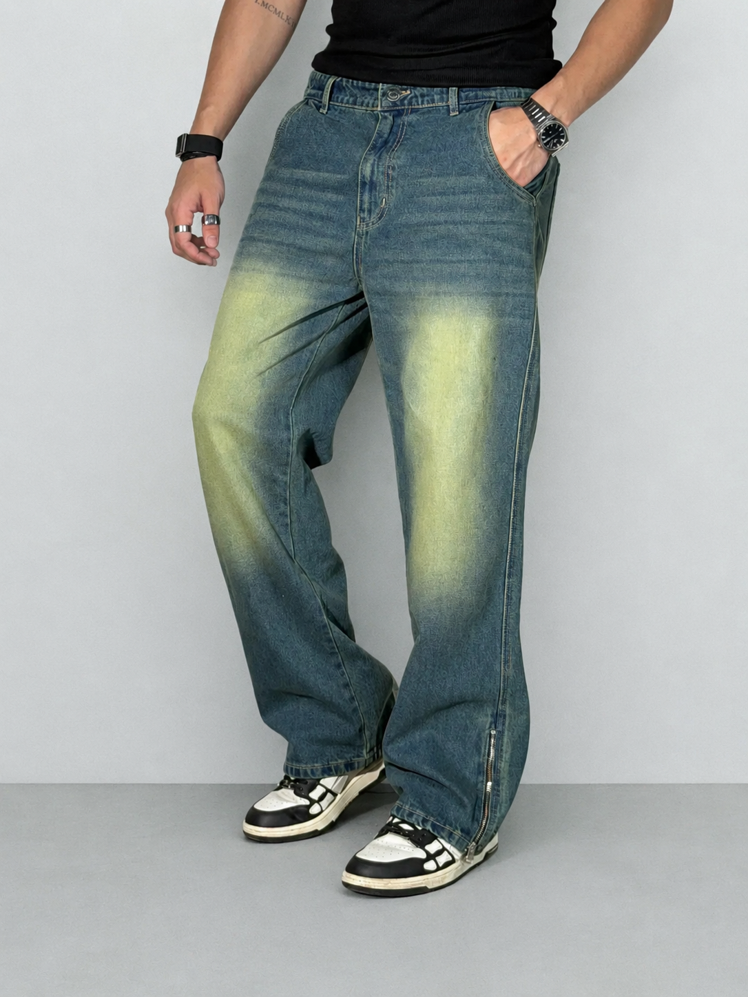 Vintage Yellowish Blue Loose Straight Fit Denim