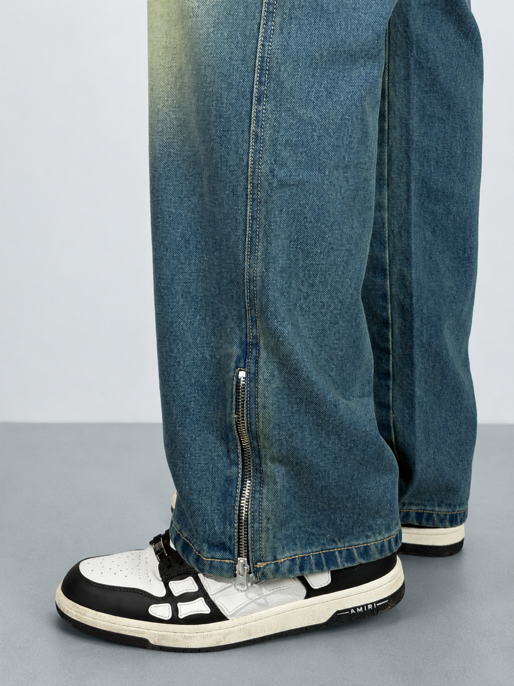 Vintage Yellowish Blue Loose Straight Fit Denim