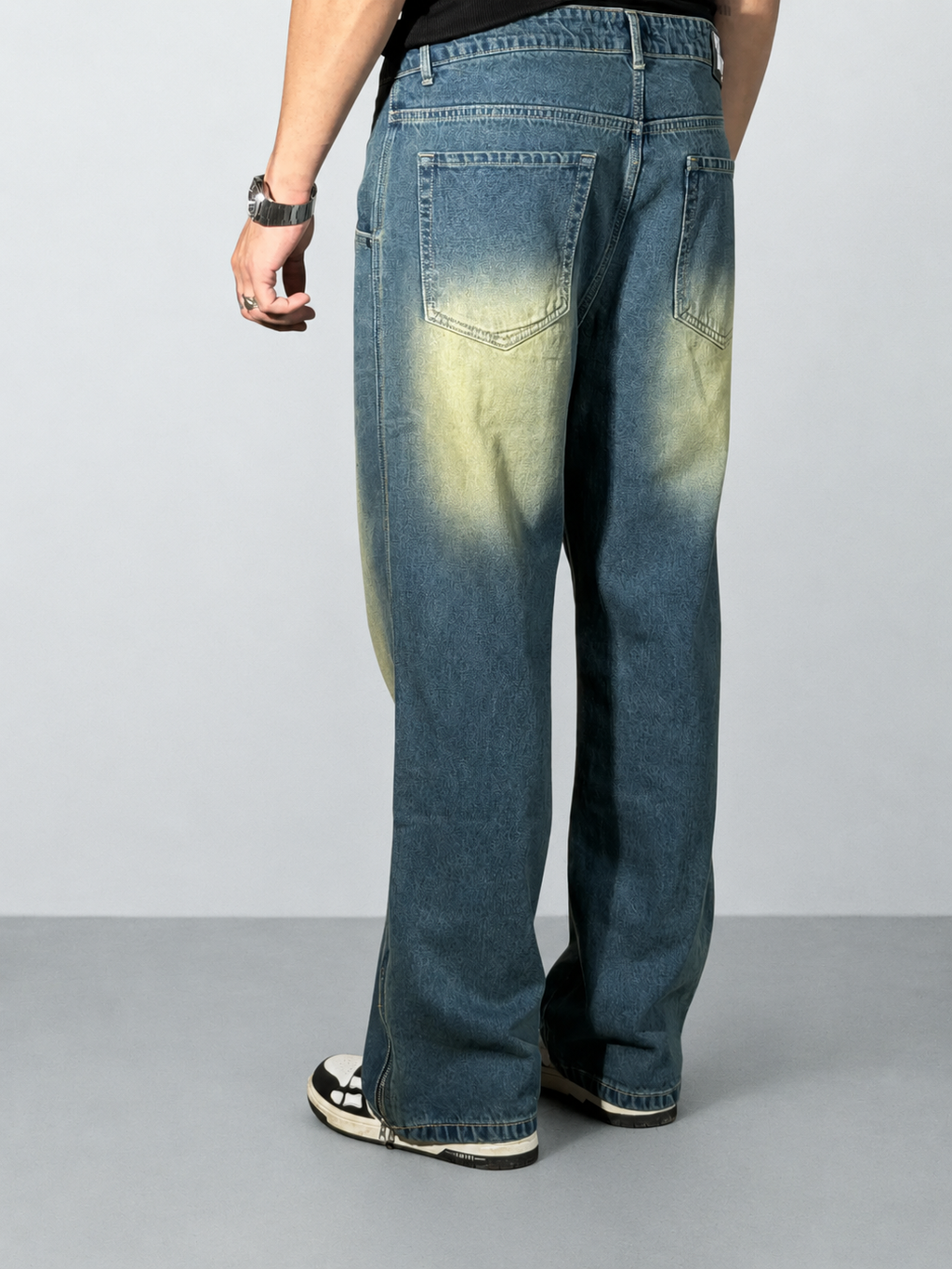 Vintage Yellowish Blue Loose Straight Fit Denim