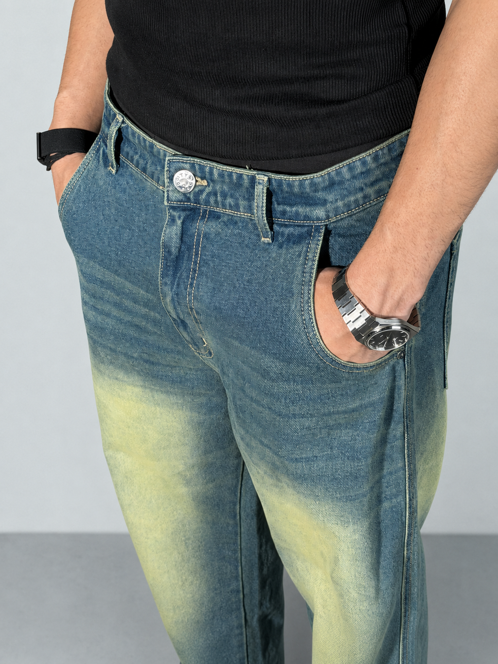Vintage Yellowish Blue Loose Straight Fit Denim