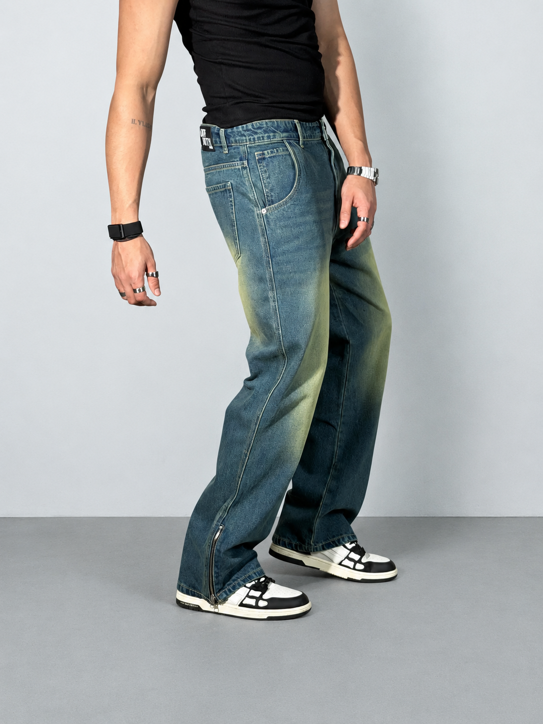 Vintage Yellowish Blue Loose Straight Fit Denim