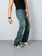Vintage Yellowish Blue Loose Straight Fit Denim