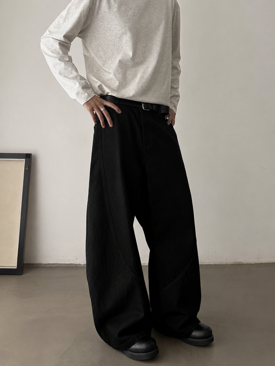 Black Raw Finish Japan Baggy Jeans