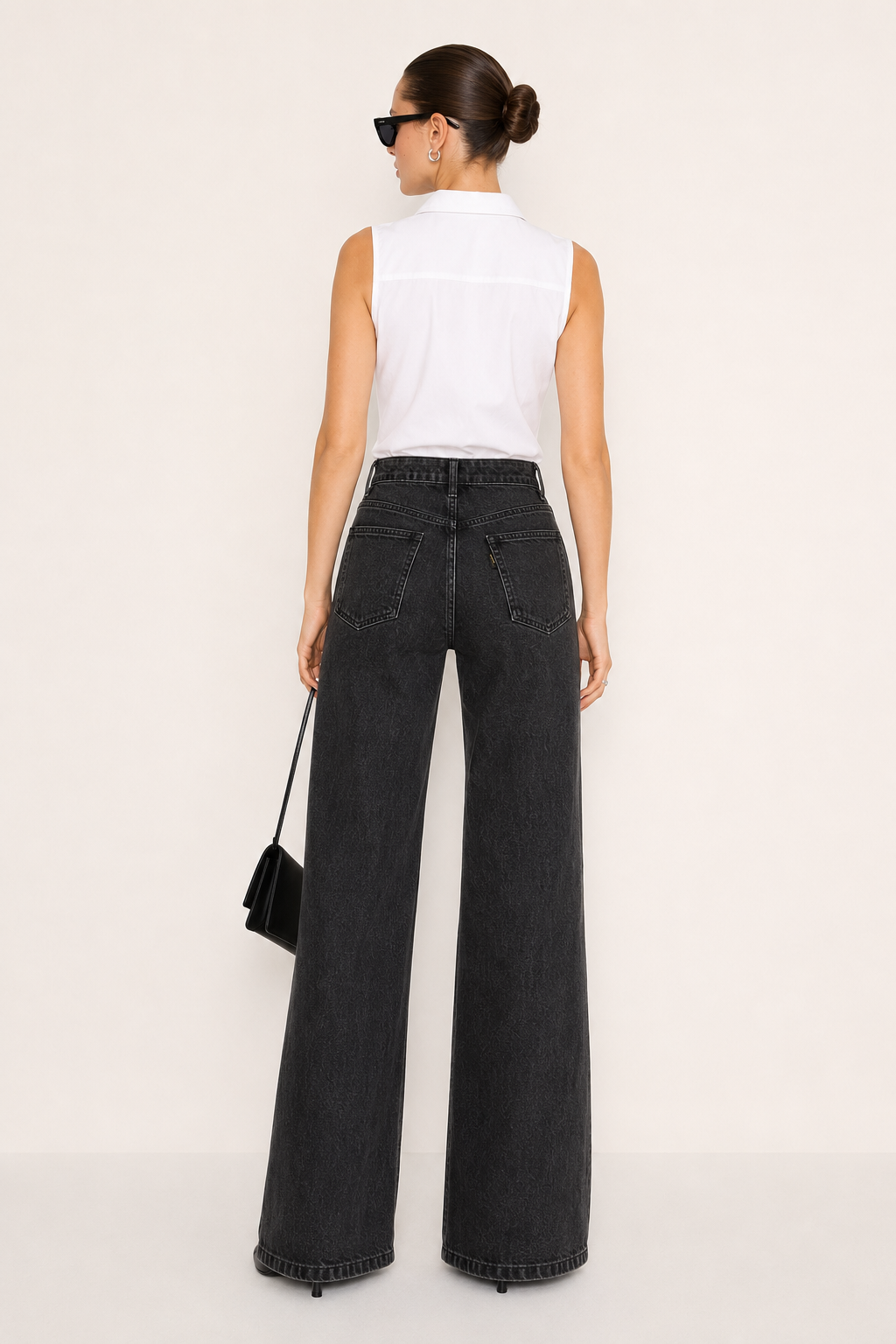 Onyx Black Stone Wash Wide Leg High Rise Jeans