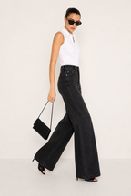 Onyx Black Stone Wash Wide Leg High Rise Jeans
