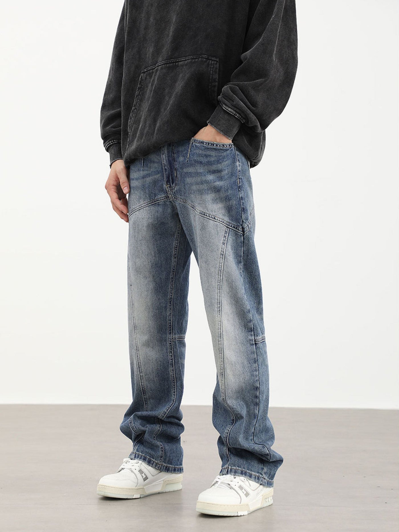 90's Front Seam Loose Fit Straight Leg Denim - Main Image