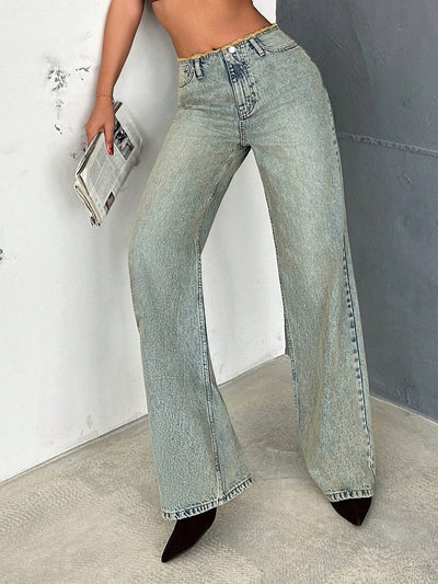 Gen X Raw Mid Rise Straight Fit Jeans