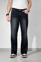 Cipher Black Loose Straight Fit Jeans