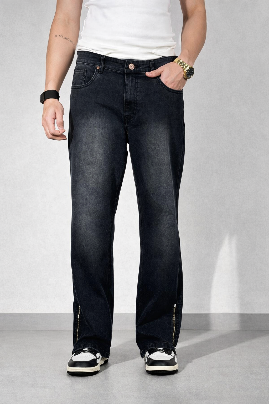 Cipher Black Loose Straight Fit Jeans