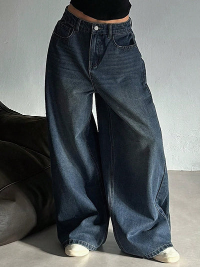 Dark Blue Energy Baggy Wide Leg Jeans