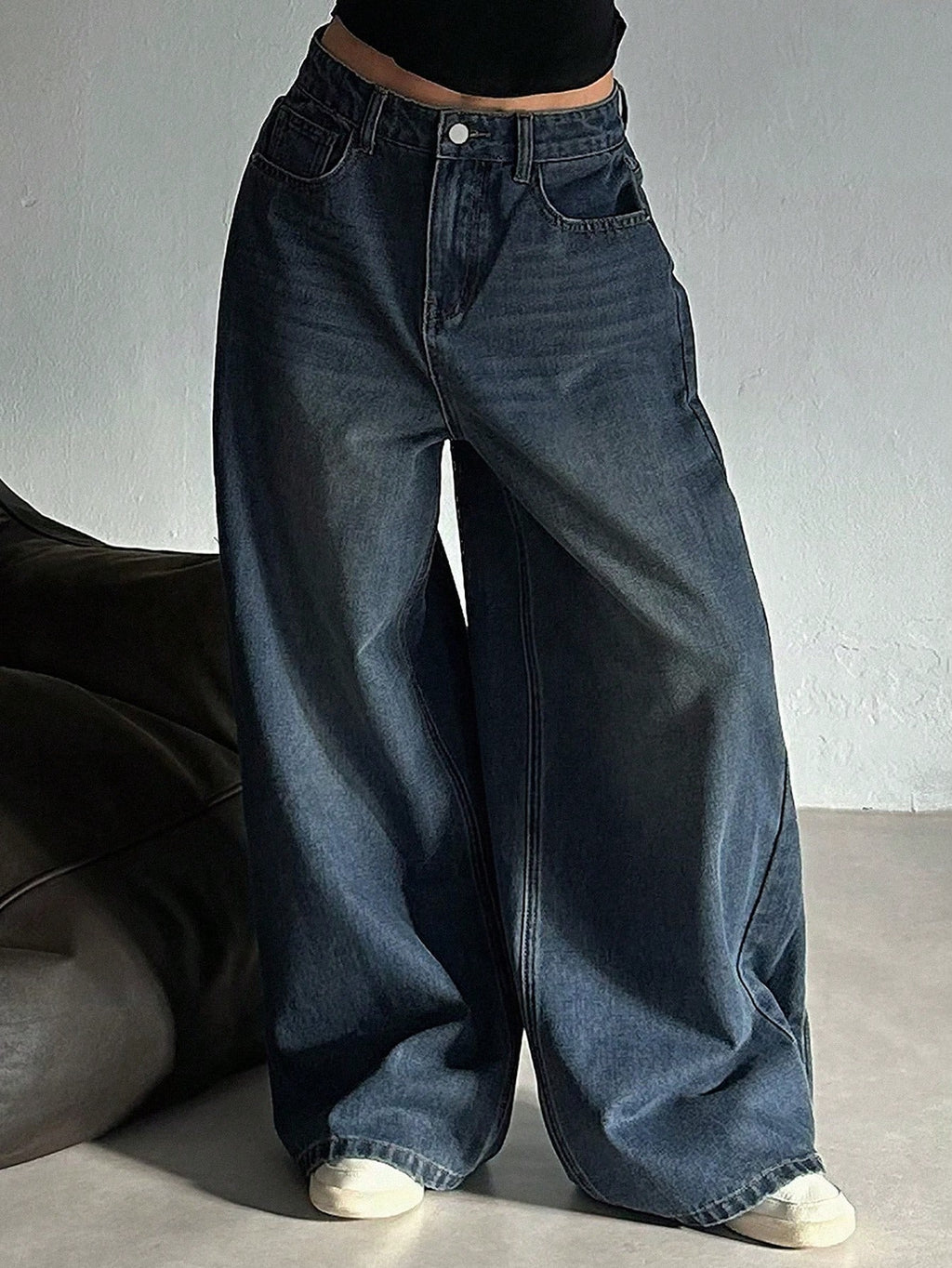 Dark Blue Energy Baggy Wide Leg Jeans