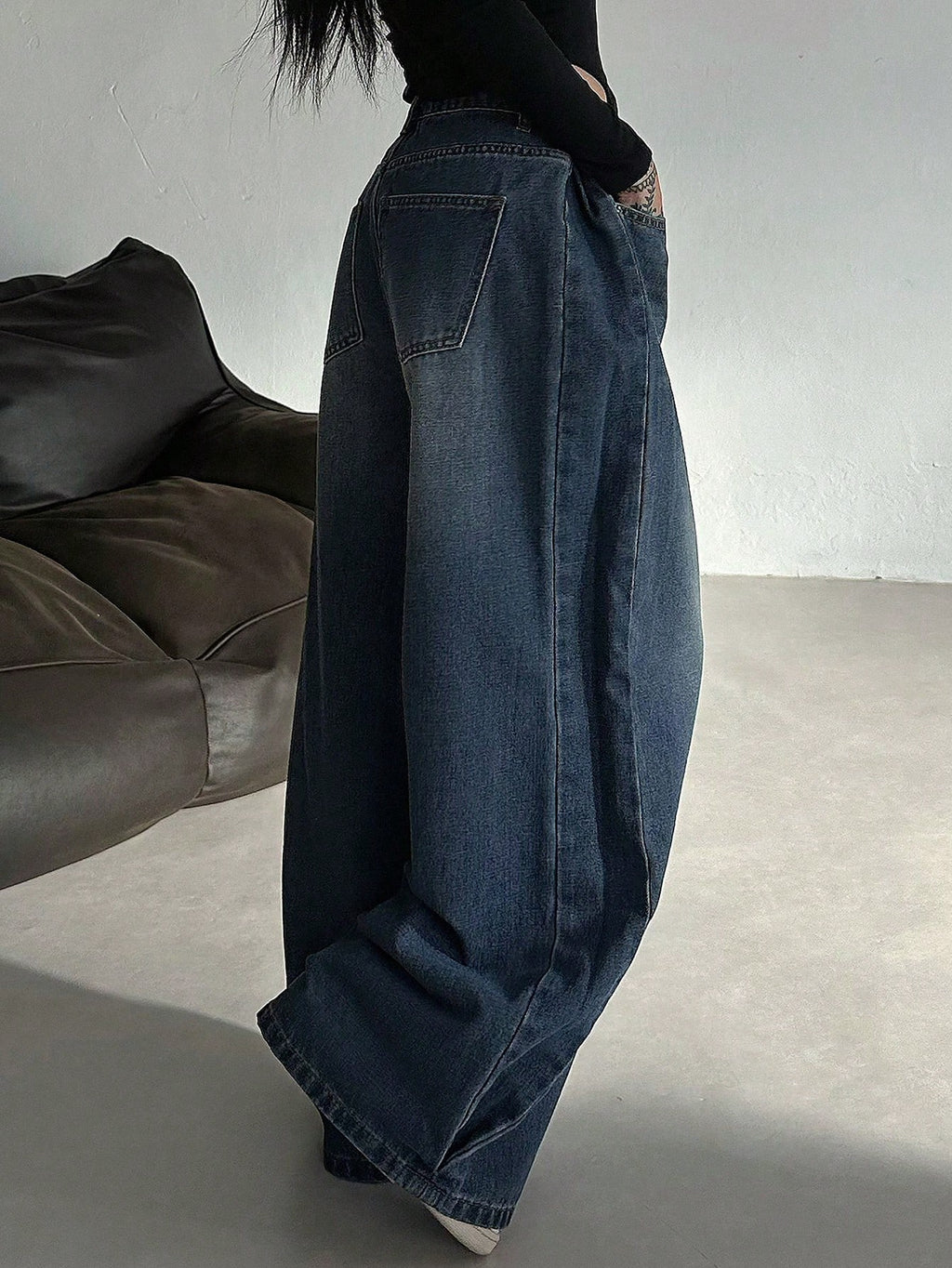 Dark Blue Energy Baggy Wide Leg Jeans