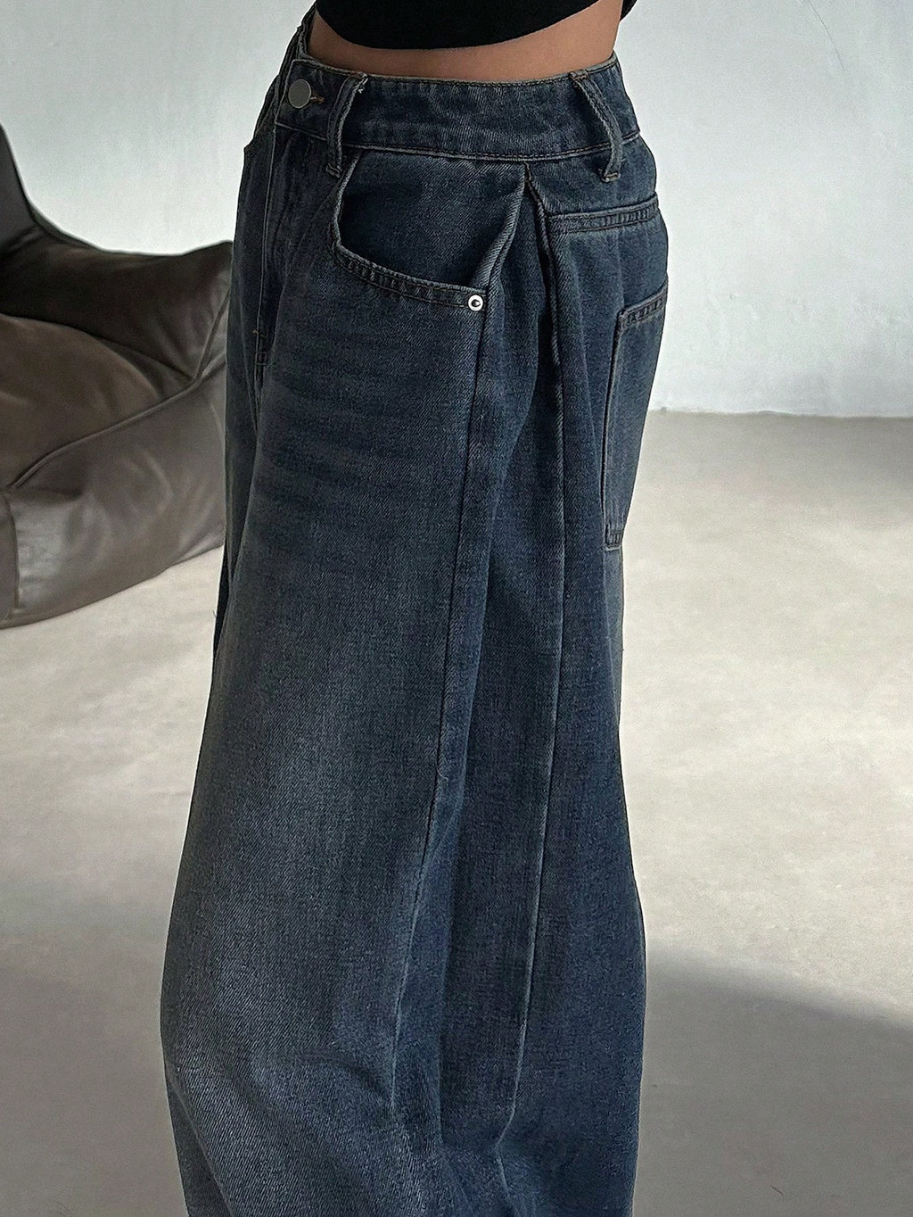 Dark Blue Energy Baggy Wide Leg Jeans