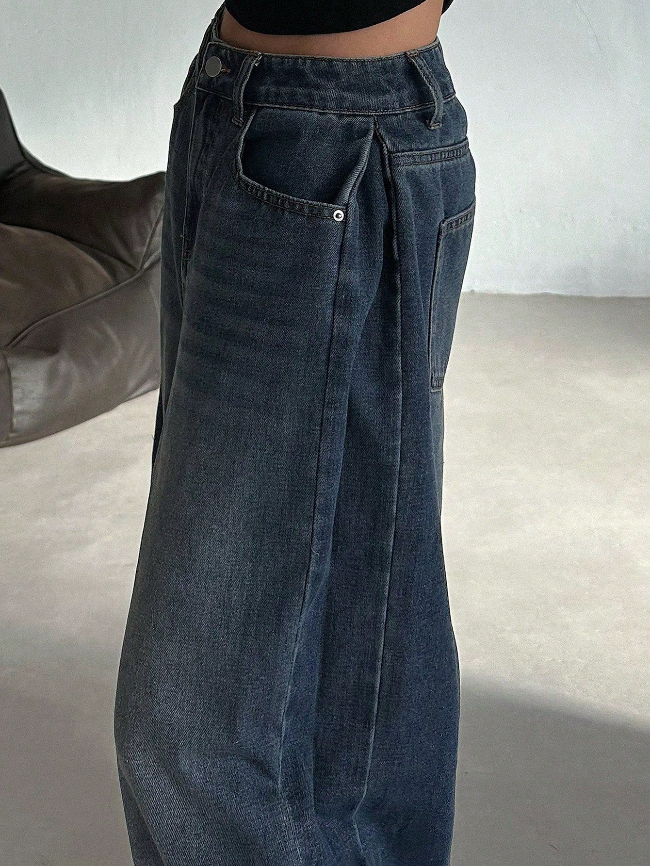 Dark Blue Energy Baggy Wide Leg Jeans