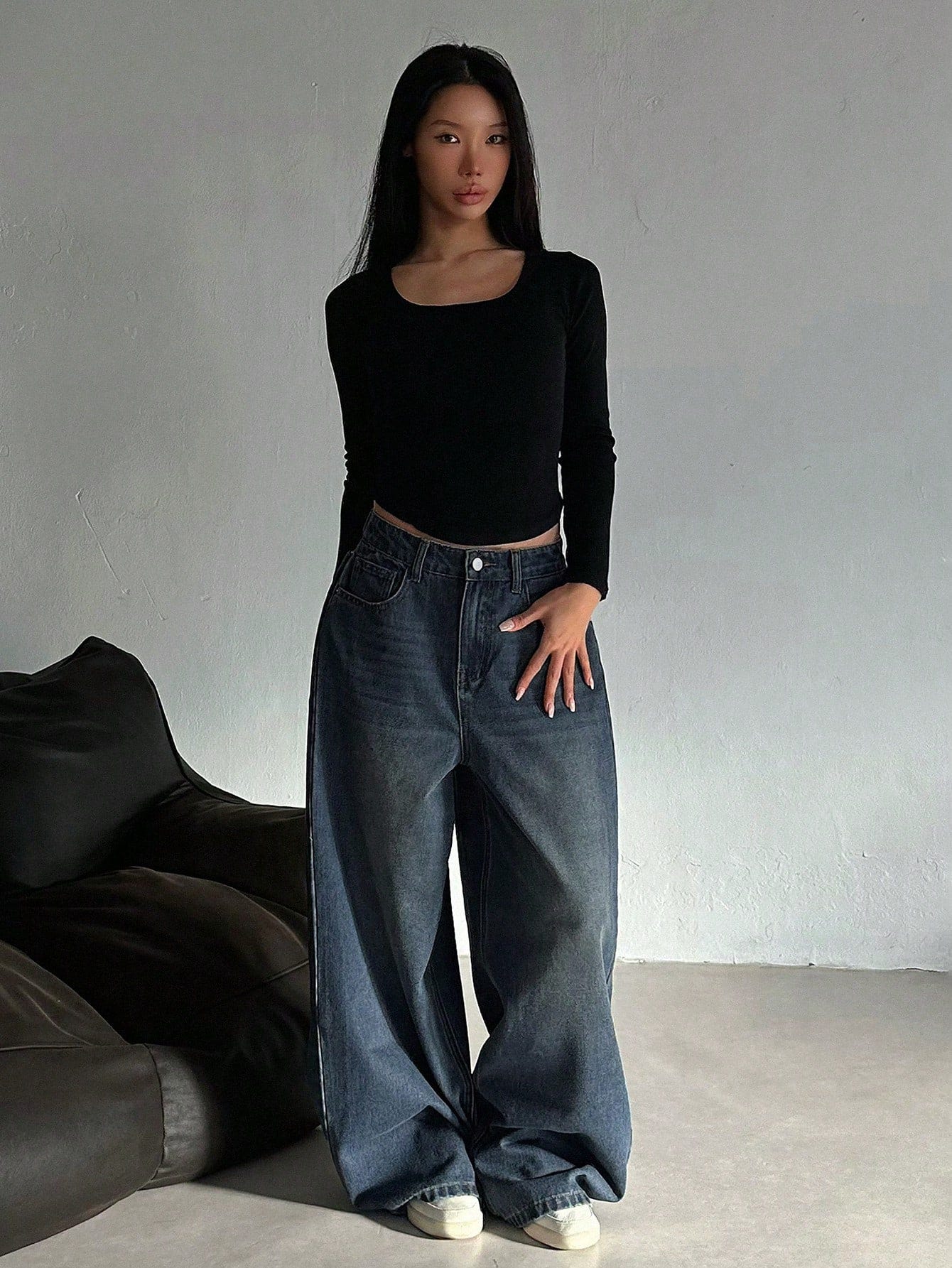 Dark Blue Energy Baggy Wide Leg Jeans