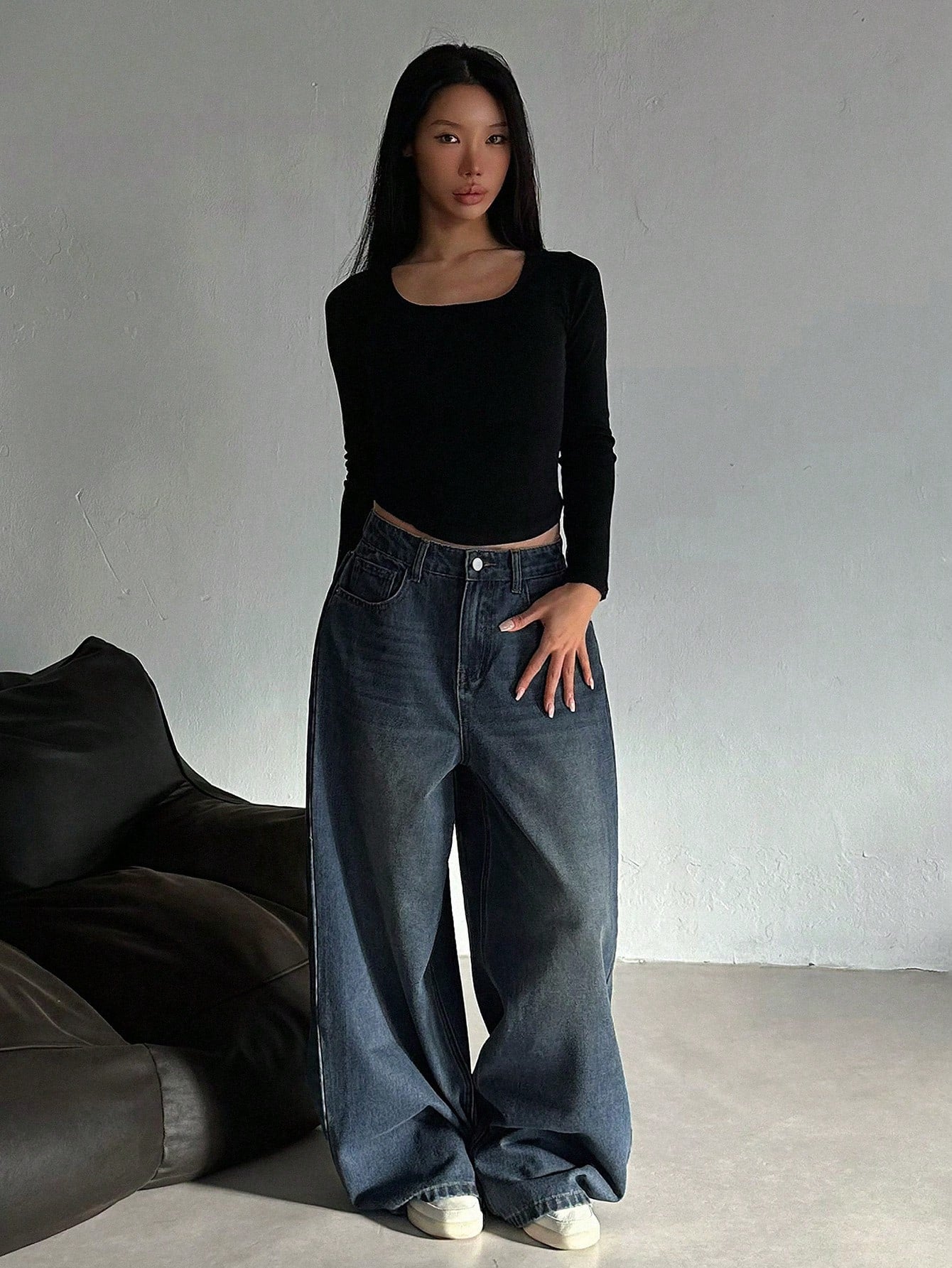 Dark Blue Energy Baggy Wide Leg Jeans – Offduty India