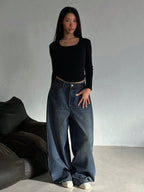 Dark Blue Energy Baggy Wide Leg Jeans