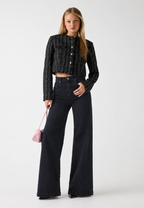 Onyx Black Stone Wash Wide Leg High Rise Jeans