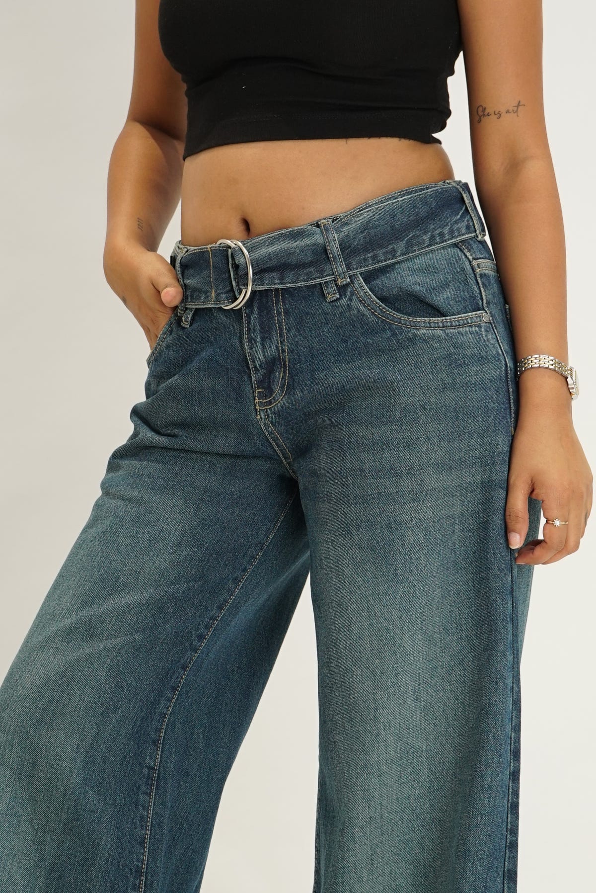 Knotty Belt Out Wide Leg Jeans