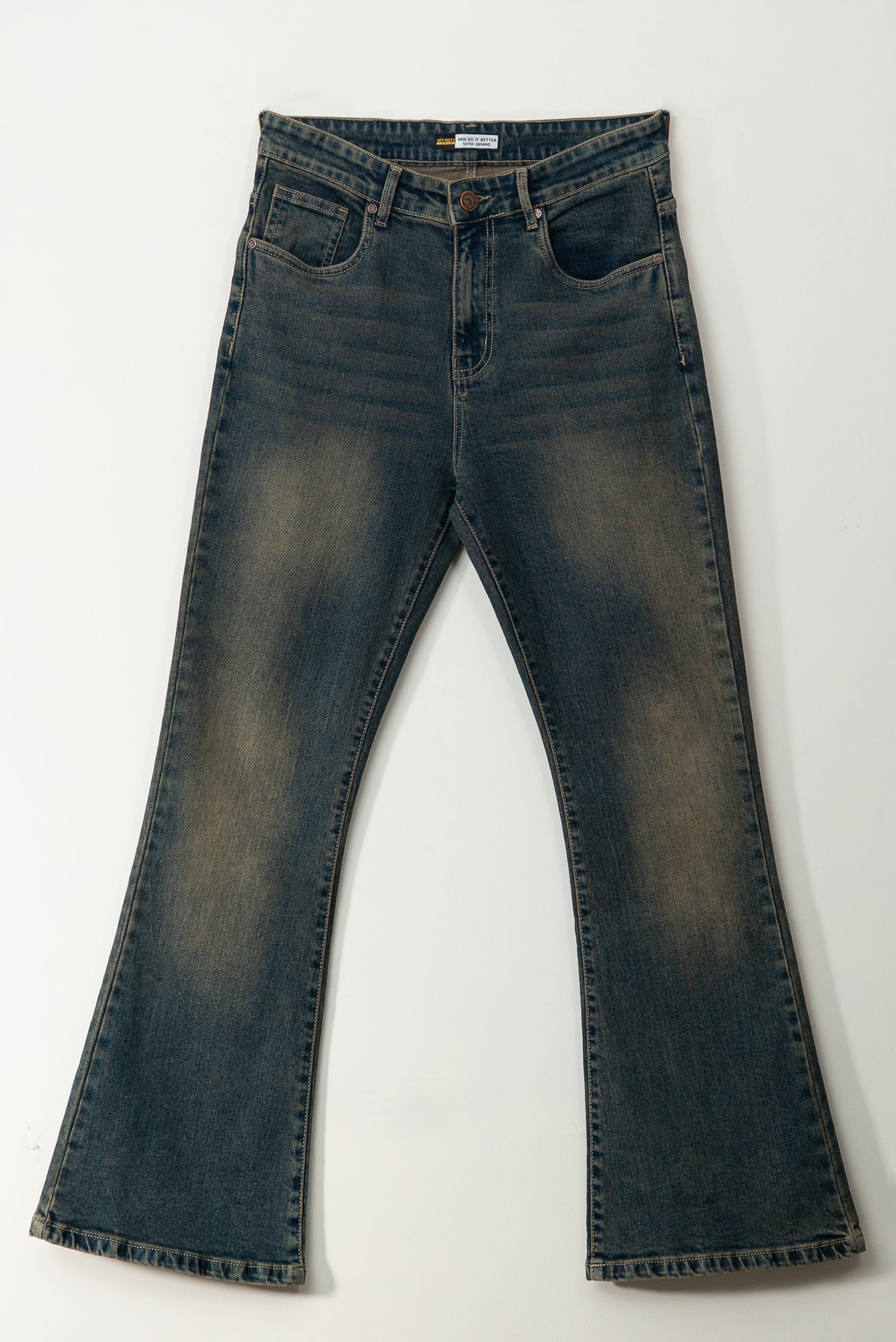 Blue Washed Burn Bootcut Jeans