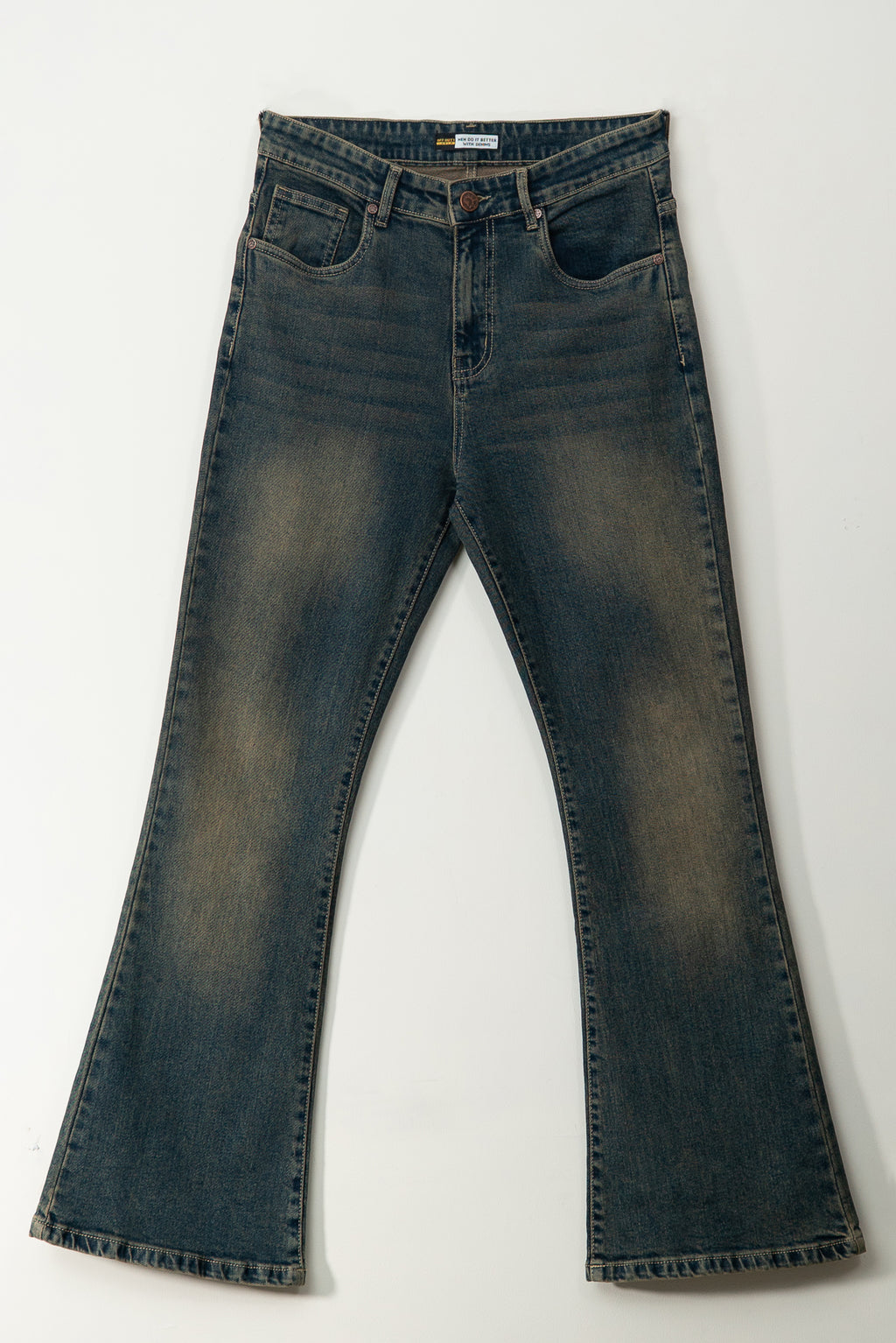 Blue Washed Burn Bootcut Jeans