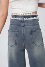 Laced Pleat Wide Leg Jeans