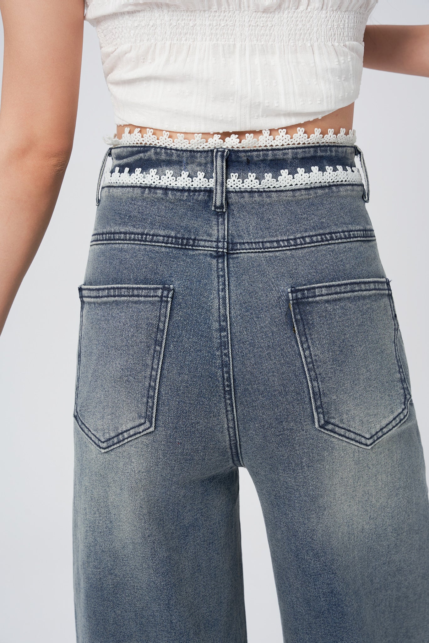 Laced Pleat Wide Leg Jeans