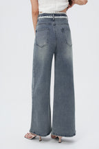 Laced Pleat Wide Leg Jeans